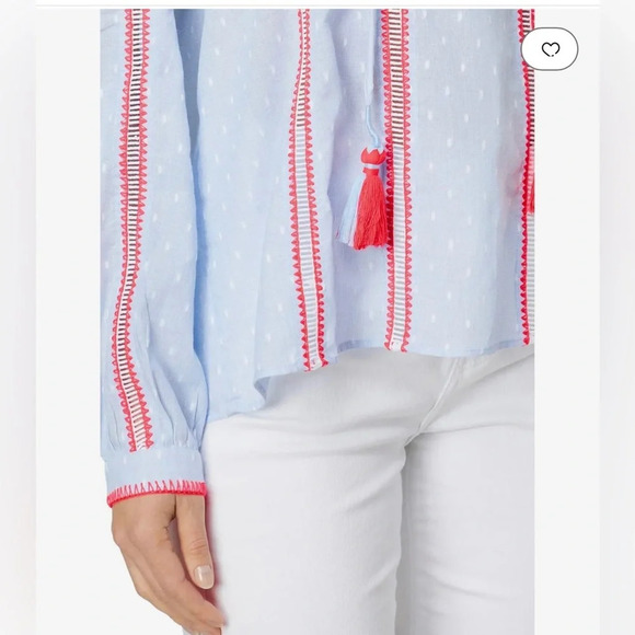 ! Lilly Pulitzer Mardi Long Sleeve Chambray Tassel Top Cotton Clip Blue XL… - Picture 4 of 7